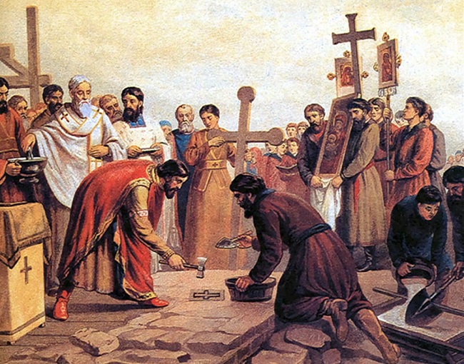 Начало строительства Десятинной церкви в 989 году