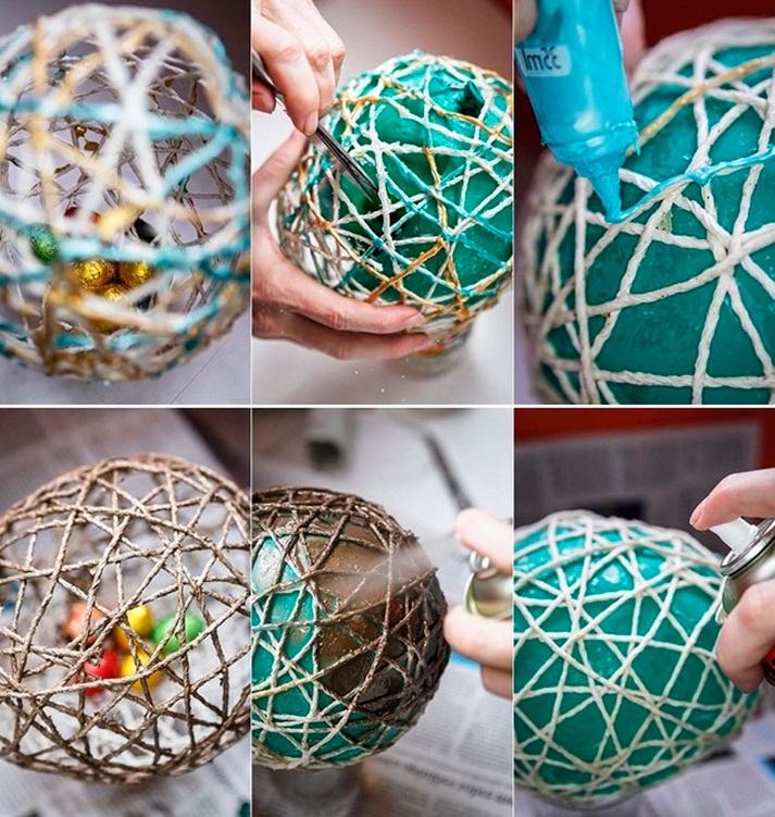 Фото: этап 3 - нанести на нити краски и сдуть шарик Вироби до Великодня: 10 кращих ідей