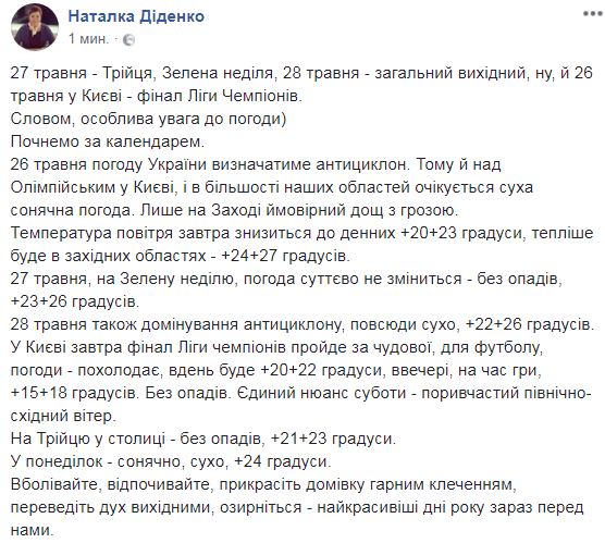 "Отличная погода для футбола": синоптик дала прогноз на праздничные выходные