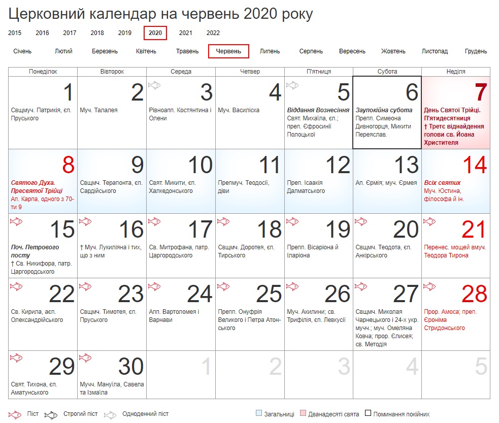 Православный календарь на июнь 2020: самые главные праздники Украины