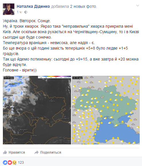 Синоптик дала прогноз погоды на вторник и среду