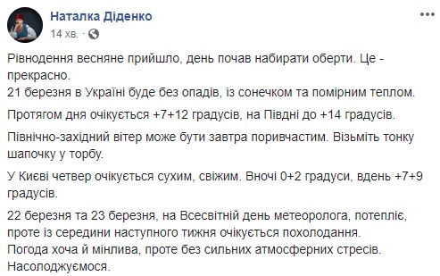 Синоптик порадовала прогнозом на день весеннего равноденствия