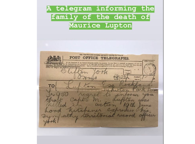 Телеграмма-уведомление о смерти капитана Мориса Луптона