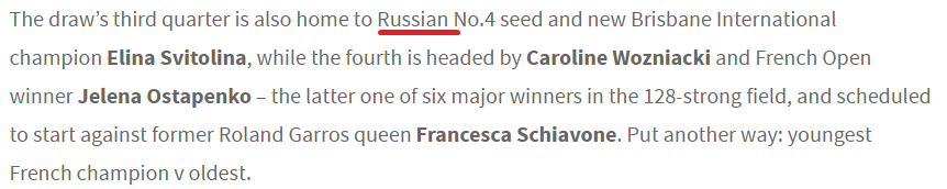 Офіційний сайт Australian Open назвав Світоліну росіянкою