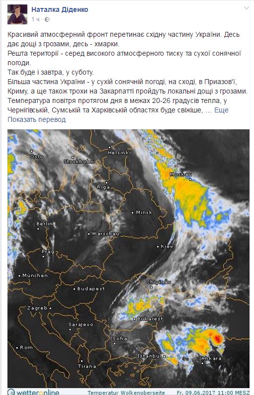 Синоптик дала прогноз погоди на вихідні