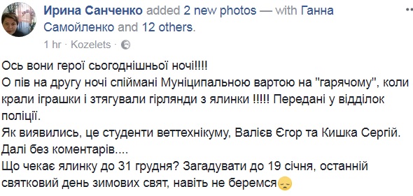 "Спіймали на гарячому": в Чернігівській області два хлопця намагалися вкрасти іграшки з місцевою ялинки