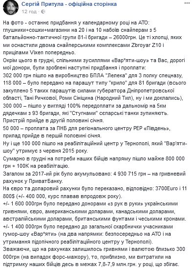 &quot;Рекордный год!&quot;: Притула поразил колоссальной суммой, собранной в 2017-м на помощь украинской армии