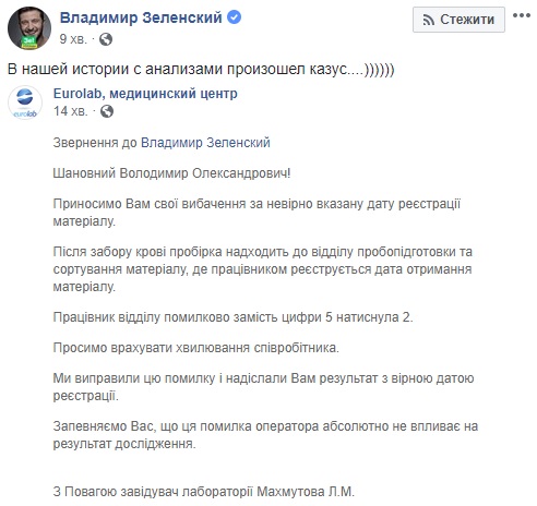 Помилка в результатах аналізів Зеленського: бурхлива реакція мережі