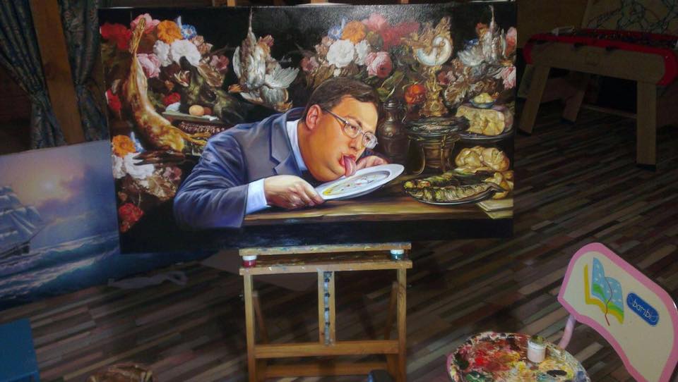 "Лизоблюдство": Онищенко продал Добкину картину с облизывающим тарелку мужчиной