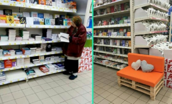 "Люди для людей": в киевском супермаркете для читающей бабушки поставили диванчик