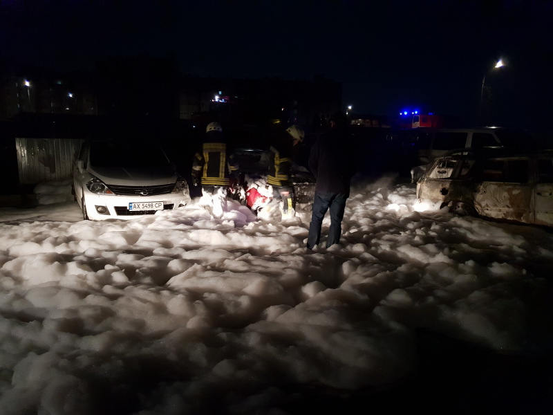 Під Києвом згоріли п'ять автомобілів (фото, відео)