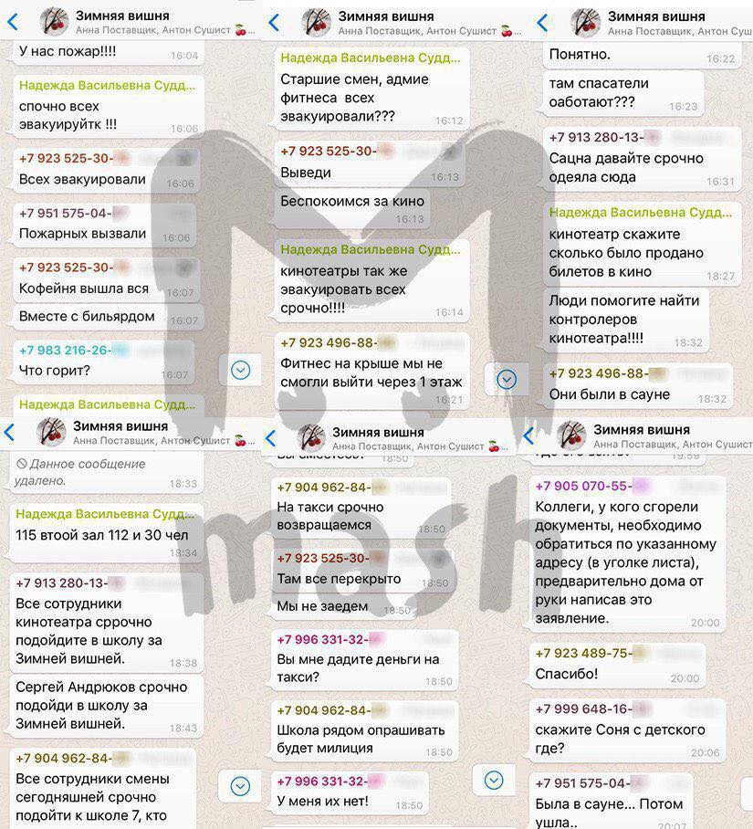 Паніка і повний хаос: у мережі з'явилася листування з закритого чату співробітників ТЦ "Зимова Вишня"