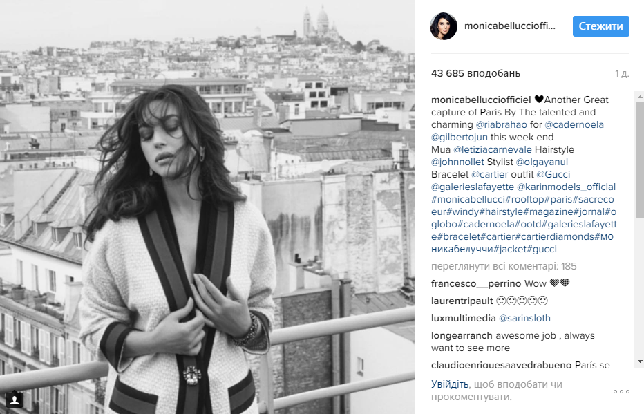 Моника Белуччи позировала для глянца в нарядах украинских дизайнеров