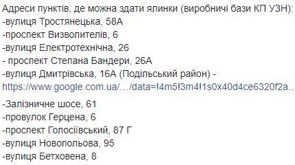"Зеленое будущее" киевлян призывают сдавать свои новогодние елки на пункты утилизации