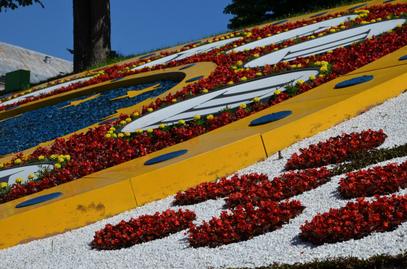 В центре Киева обновили огромные цветочные часы (фото)