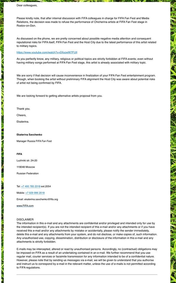 "Футболобандеровцы": поющая для боевиков Чичерина отреагировала на запрет ФИФА