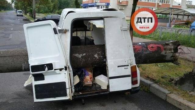 "А могло ж когось прибити": у Києві через негоду стовп розтрощив авто (фото)