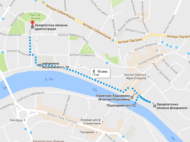 Прогулка по живописной набережной Ужгорода займет больше всего времени