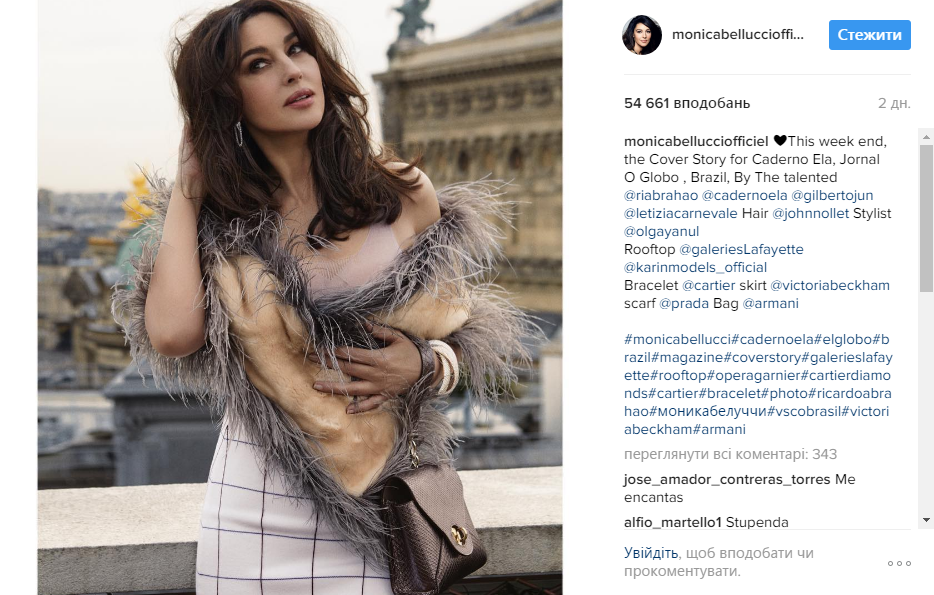 Моніка Белуччі позувала для глянцю у вбранні українських дизайнерів