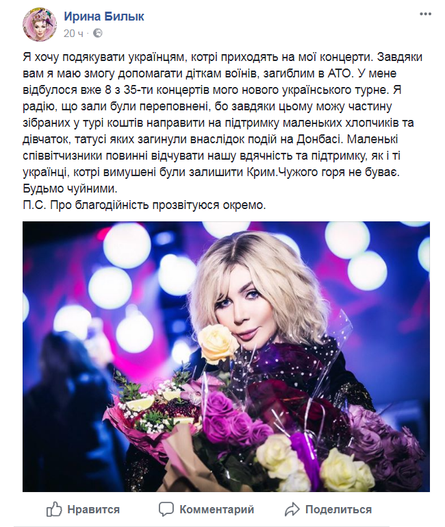 Ирина Билык о благотворительности 