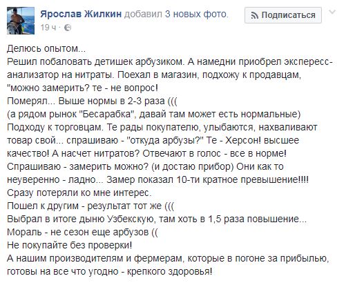 Житель Кривого Рога проверил столичные арбузы на наличие нитратов