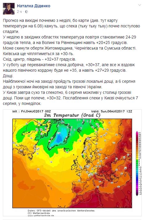 Синоптик дала прогноз погоды на выходные