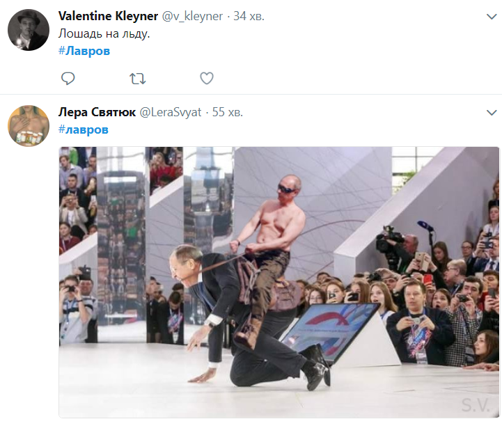 "То ли встает с колен, то ли опускается": в сети смеются над упавшим Лавровым (видео)