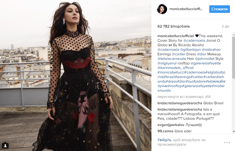 Моника Белуччи позировала для глянца в нарядах украинских дизайнеров