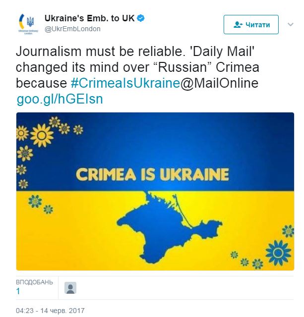 Британское издание Daily Mail изменило мнение относительно принадлежности Крыма