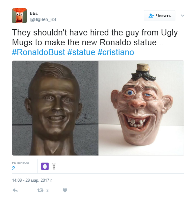 Бюст Роналду в аэропорту Мадейры высмеяли в сети