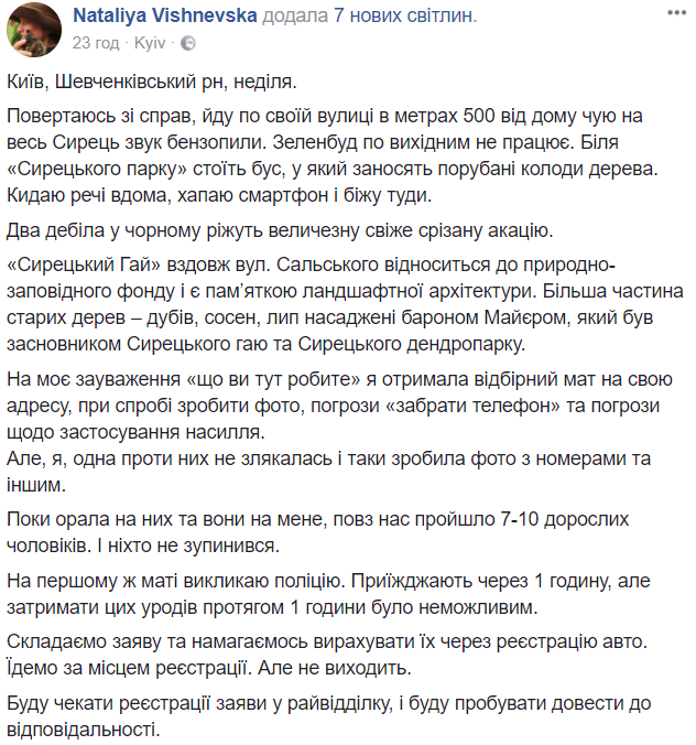 "І ніхто не зупинився": киянка помітила в столичному парку злочинців з бензопилою