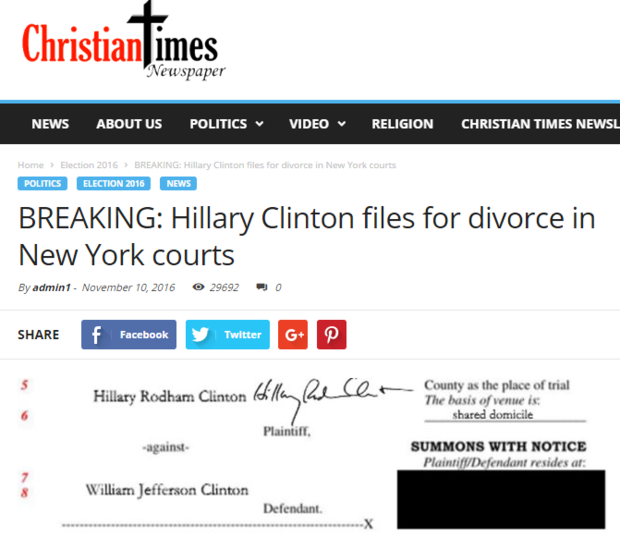 РосСМИ взялись распространять фейк о разводе Клинтонов