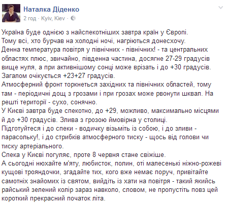 Синоптик прогнозирует рекордную жару в понедельник в Украине