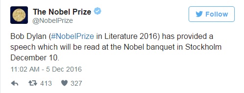 Боб Ділан послав промову Нобелівському комітету