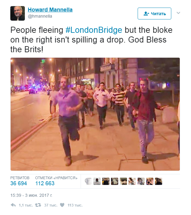 \"Не пролил ни капли\": Британец, спасаясь с места теракта в Лондоне, не смог оставить свое пиво 