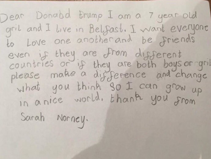 Семилетняя девочка попросила Трампа сделать мир добрым