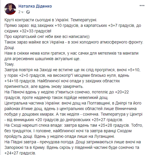Крутые контрасты: синоптик дала прогноз погоды на воскресенье