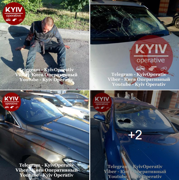 У центрі Києва розгромили елітні авто і вимазали їх чимось бурим (фото)