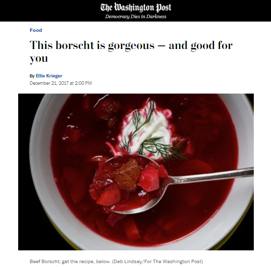 "Роскошная еда": украинский борщ прорекламировали в The Washington Post