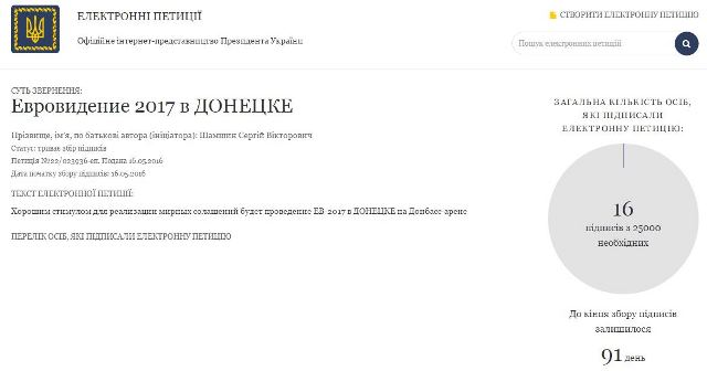 Петиция о проведении Евровидения в Донецке