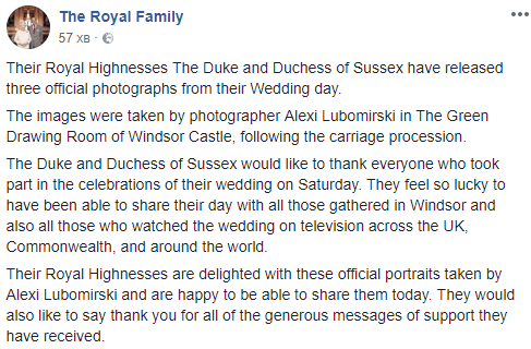 Свадьба принца Гарри и Меган Маркл: опубликованы официальные фото молодоженов