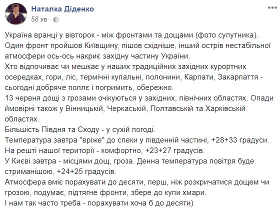 "Атмосфера збере до купи хмари": синоптик дала прогноз погоди на 13 червня