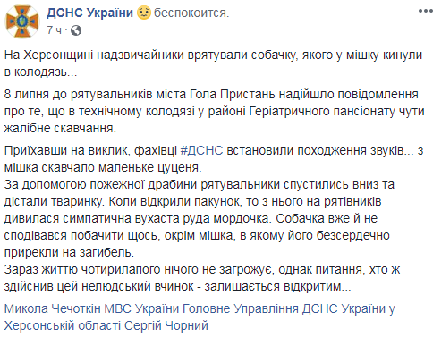 В Херсонской области собаку засунули в мешок и выбросили в колодец (фото)