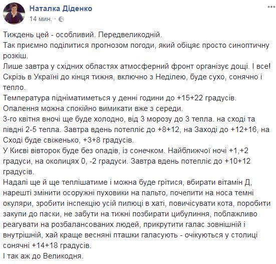 "С солнышком": синоптик дала прогноз на предпасхальную неделю