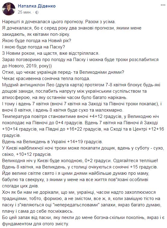 "Трохи покапає": синоптик дала прогноз на Благовіщення та Великдень
