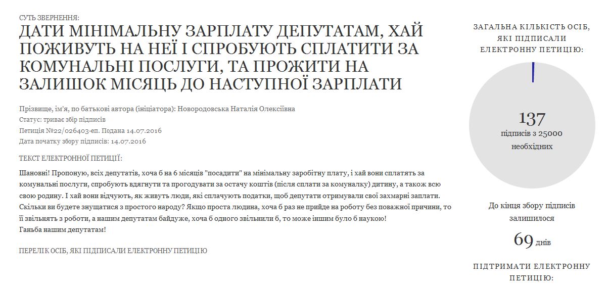 Петиция о минималке для депутатов