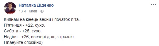 "Планируйте спокойно": синоптик рассказала киевлянам о погоде на выходные