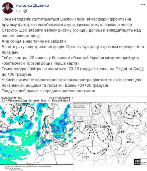 "Фронты, как акулы Хемингуэя": синоптик дала прогноз на 20 июля