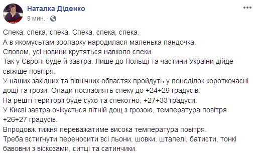 "Летний дождь с грозой": синоптик уточнила прогноз погоды на начало недели