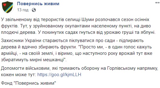 Украинские военные собирают осенний урожай в недавно освобожденном от боевиков поселке (фото)